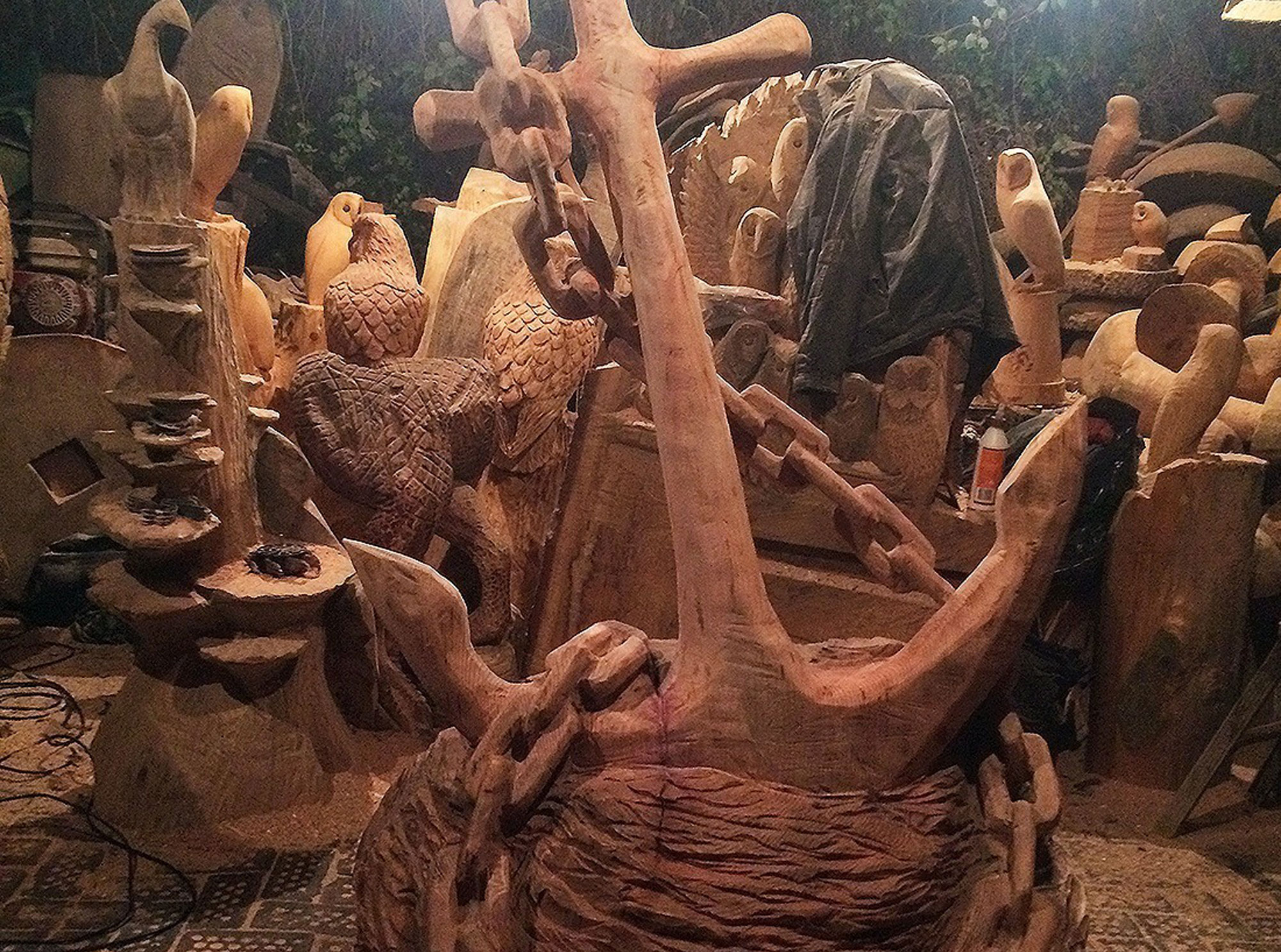 Wooden anchor sculpture by Matthew Crabb