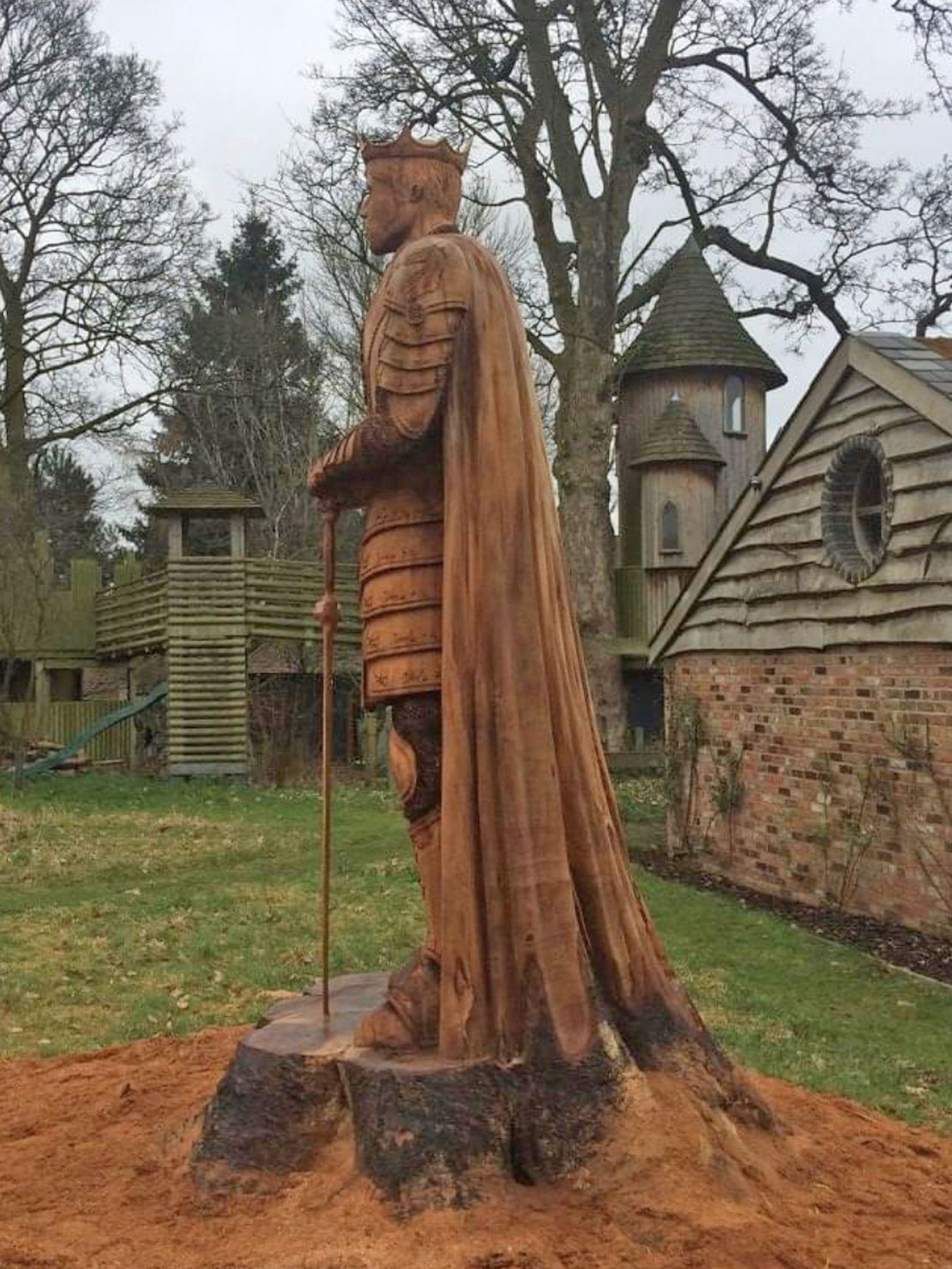King Arthur wooden sculpture by Matthew Crabb
