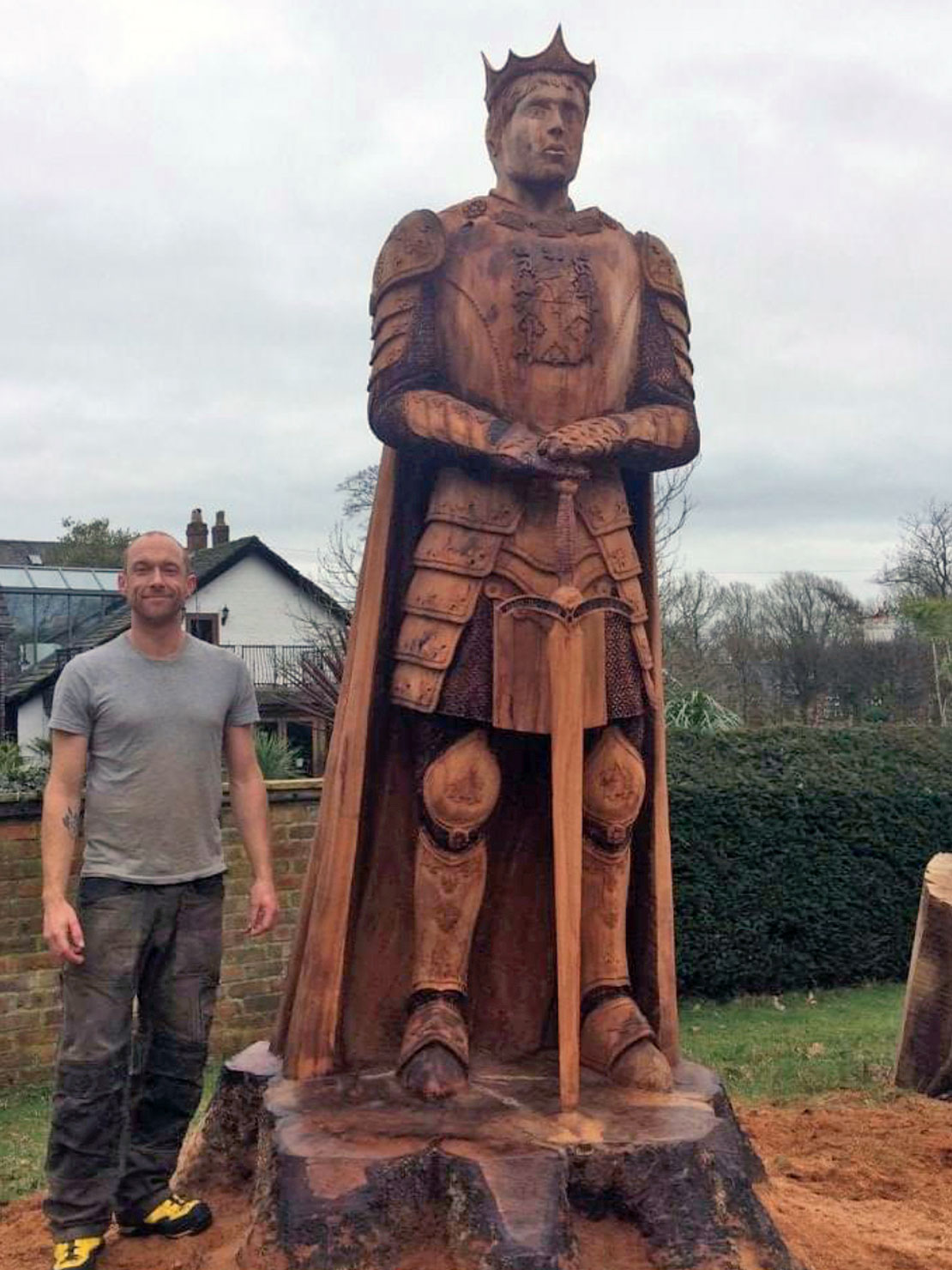 King Arthur wooden sculpture by Matthew Crabb