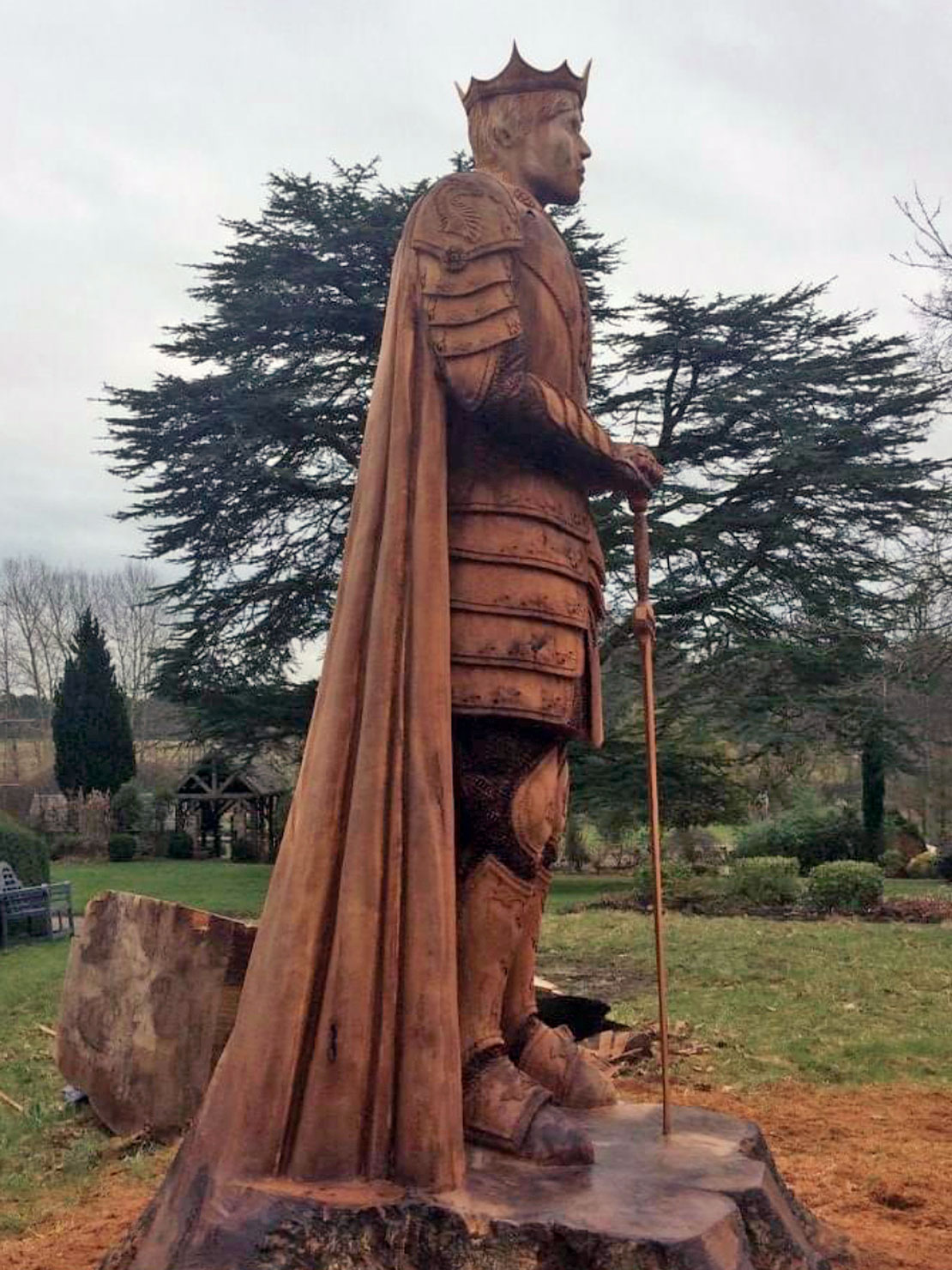 King Arthur wooden sculpture by Matthew Crabb